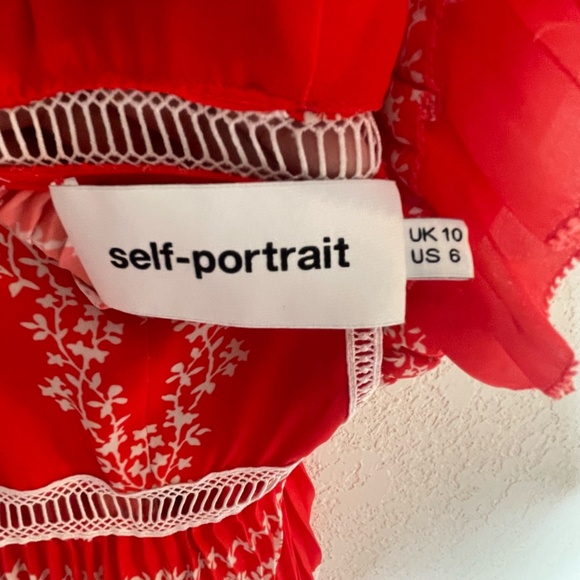 Self- Portrait Flower Spell Maxi Ruffle Pleated Dress Size US6 Red V Neck - Picture 13 of 15